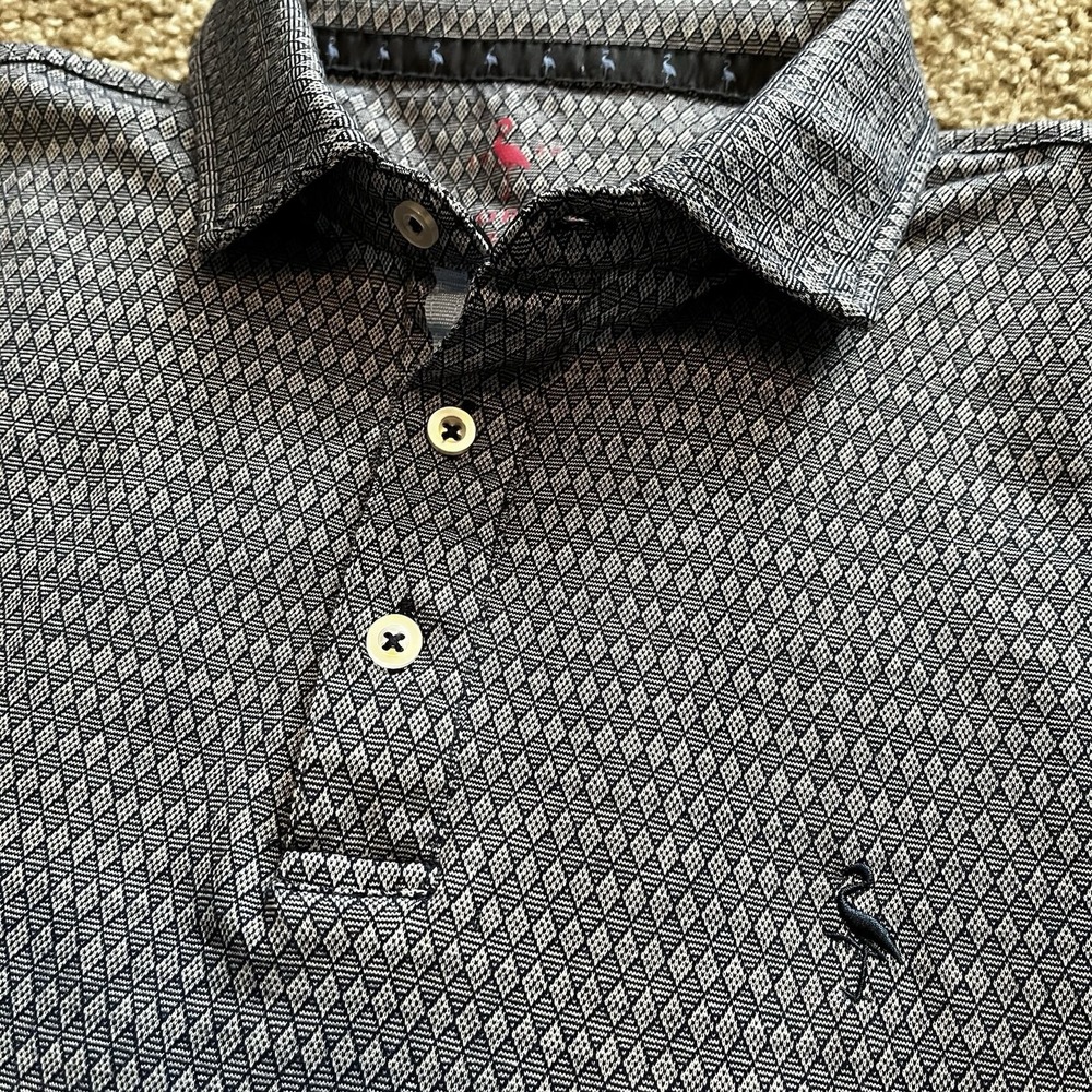 TAYLORBYRD Men's Polo Shirt Large Navy Blue‎ Diamond Print Performance Golf Logo